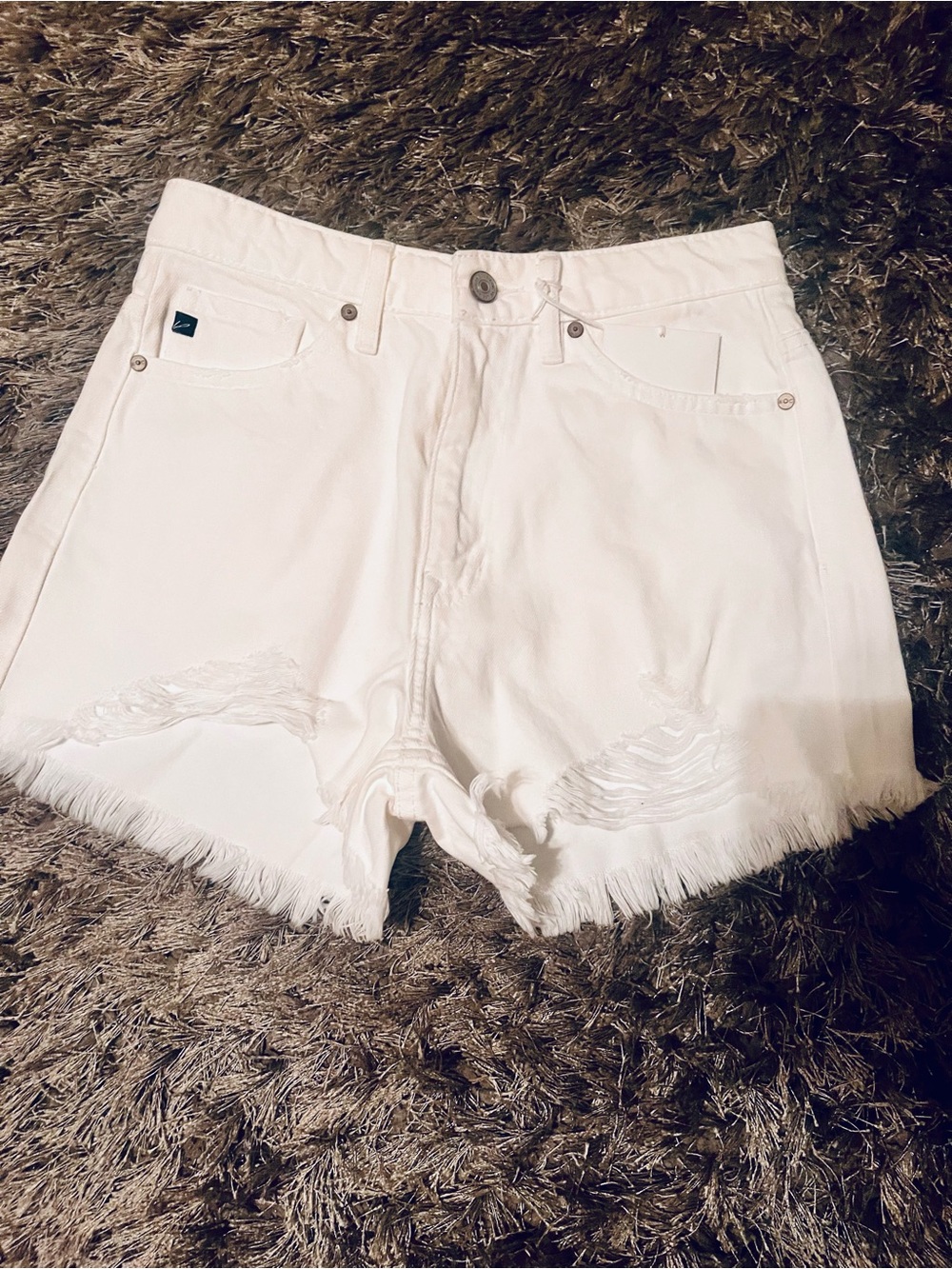 KanCan White Distressed Frayed Hem Jean Shorts